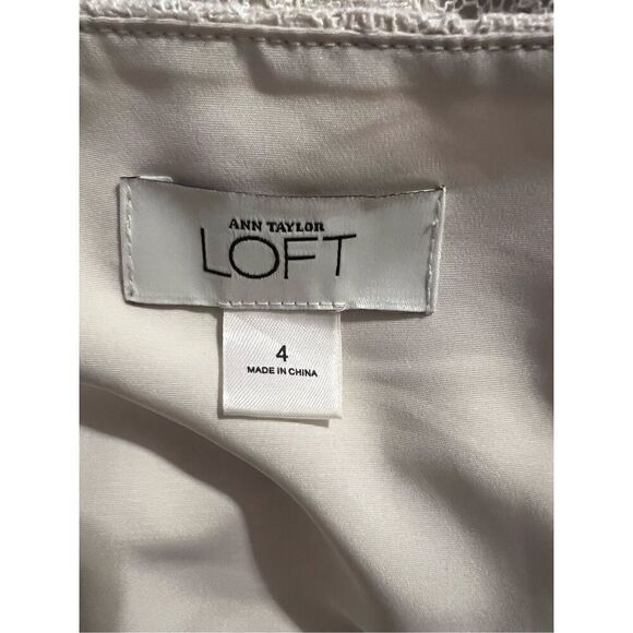 Ann Taylor Loft Women’s Size 4 Midi Dress Ivory Black Lace Overlay Side Zip - Picture 12 of 12